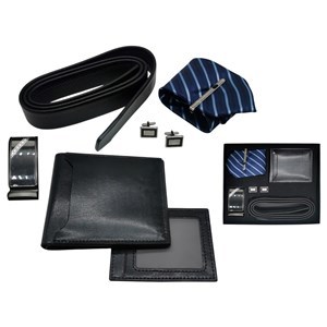 Imagen de Billetera de caballero de PU, con cinturón, corbata, gemelos, en caja