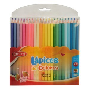 Imagen de Lápices 24 colores largos, hexagonales, en sobre PVC, BEIFA
