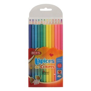 Imagen de Lápices 12 colores largos, hexagonales, en sobre PVC, BEIFA