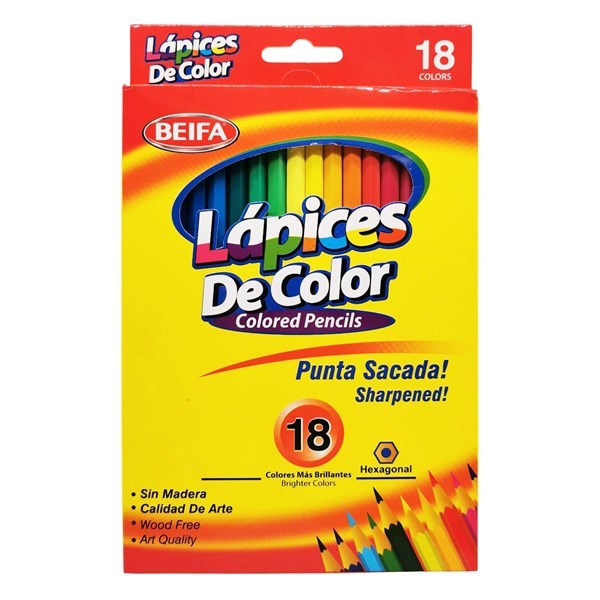 Imagen de Lápices 18 colores largos, hexagonales, en caja BEIFA