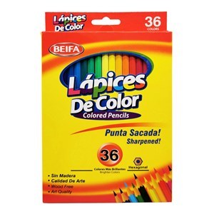 Imagen de Lápices 36 colores largos, hexagonales, en caja BEIFA