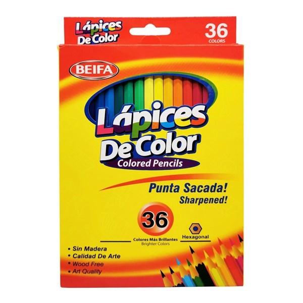 Imagen de Lápices 36 colores largos, hexagonales, en caja BEIFA