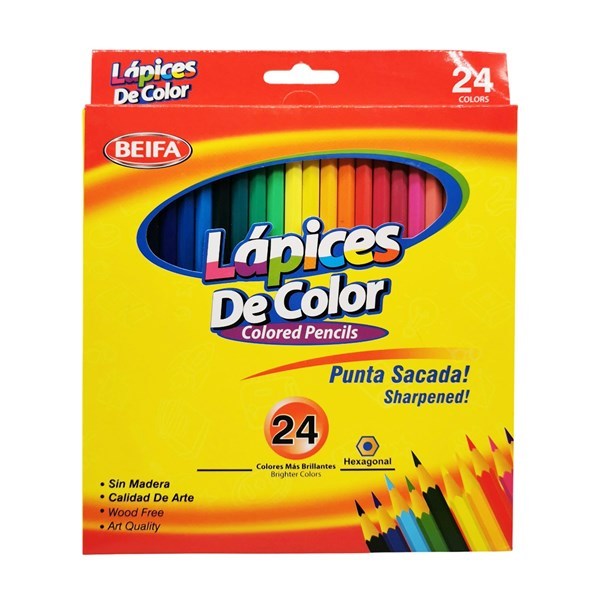 Imagen de Lápices 24 colores largos, hexagonales, en caja BEIFA