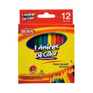 Imagen de Lápices 12 colores cortos, hexagonales, en caja BEIFA