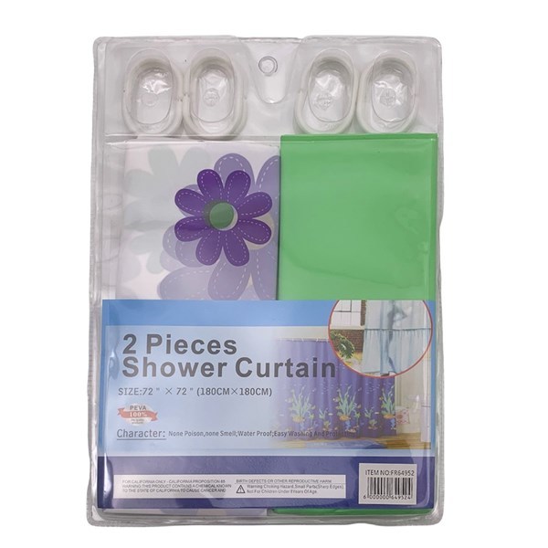 Imagen de Cortina de baño con 12 aros de plástico, de EVA, varios diseños, en bolsa