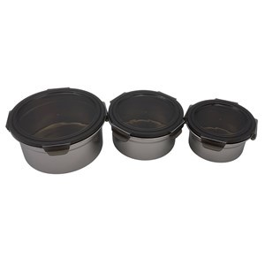 Imagen de Vianda recipiente de metal con cierre hermético, PACK x3, 650/400/250ml en caja