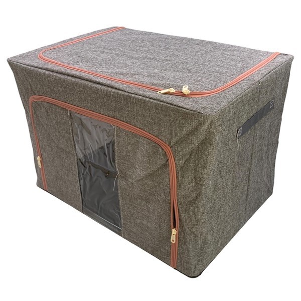 Imagen de Caja organizadora de TNT plegable con visor superior, estructura de metal, 2 cierres, en bolsa, varios colores