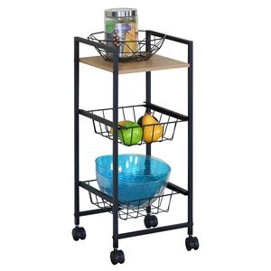 Imagen de Mueble organizador de hierro y MDF, con ruedas 2 canastos 1 estante, en caja, Berlina Home