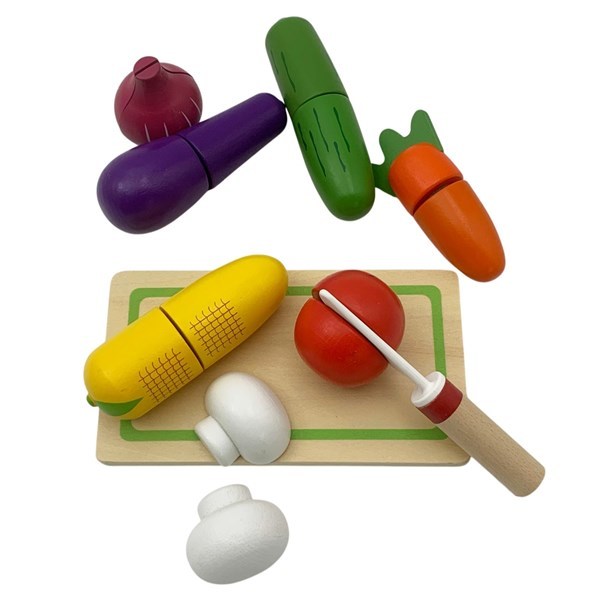 Imagen de Frutas y verduras con velcro, de madera, 16 piezas  en caja
