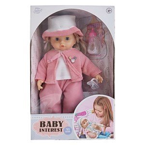 Imagen de Bebote, cuerpo de plástico y cara de goma, con mamadera y accesorios, en caja, rosado y verde