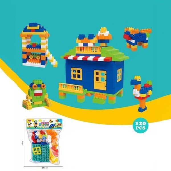 Imagen de Bloques de plástico, 120 piezas medianas, con stickers, en bolsa