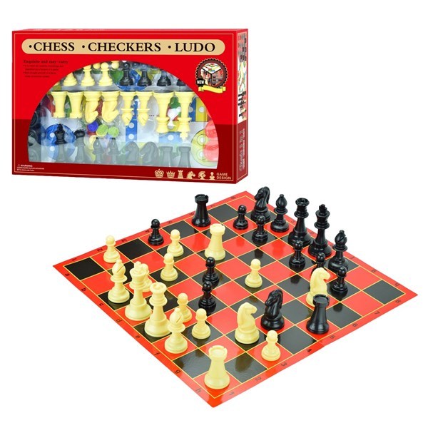 Imagen de Juego de mesa, ajedrez, ludo y damas, 3 en 1, en caja
