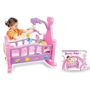 Imagen de Cama cuna para muñeca, de plástico, con accesorios, en caja