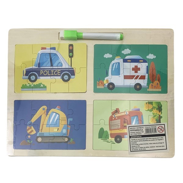 Imagen de Puzzle de madera x4, 8 piezas, con pizarra y marcador, varios diseños