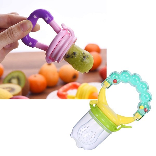 Imagen de Chupete con mordillo para fruta, con tapa y sonajero, en blister varios colores