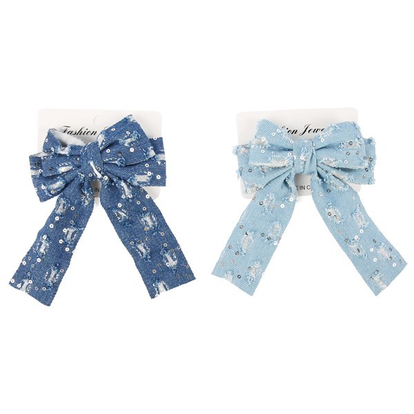 Imagen de Broche para pelo, moña de jean, varios colores, PACK x12