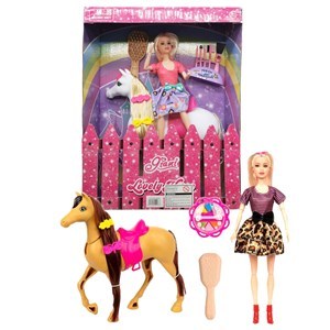 Imagen de Muñeca articulada con caballo y accesorios, en caja