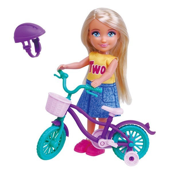 Imagen de Muñeca articulada con bicicleta y accesorios, en caja