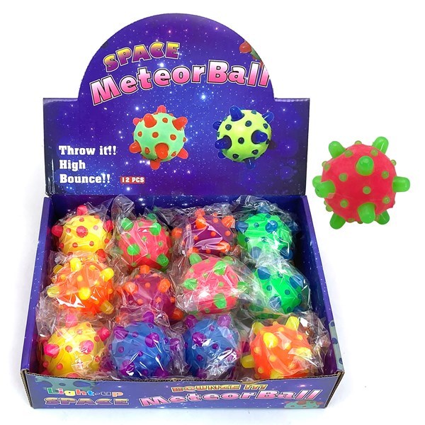 Imagen de Juguete antiestrés de goma, con luz, pelota asteroide, CAJA x12