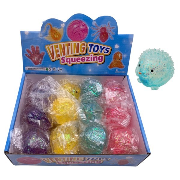 Imagen de Juguete antiestrés con gel, erizos con brillantina, CAJA x12, varios colores