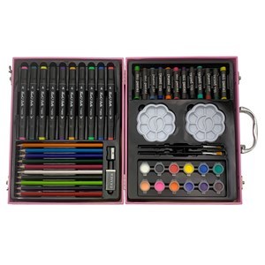 Imagen de Valija de arte infantil, 50 piezas, contiene lápices de colores, marcadores doble punta, acuarelas, óleo pastel y accesorios, varios diseños