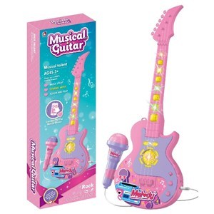 Imagen de Guitarra de plástico con luz y sonido, con micrófono, conexión jack para celular, 3AA, en caja