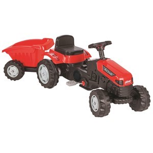 Imagen de Bugui tractor con zorra a pedal, de plástico, en caja, ROJO