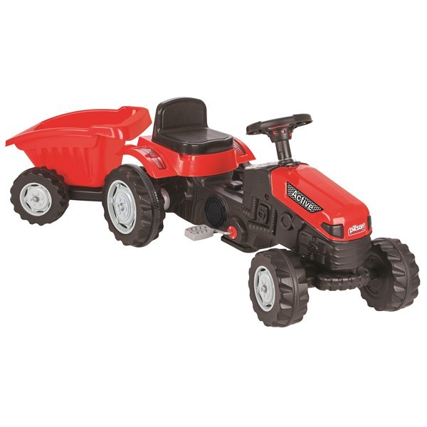 Imagen de Bugui tractor con zorra a pedal, de plástico, en caja, ROJO