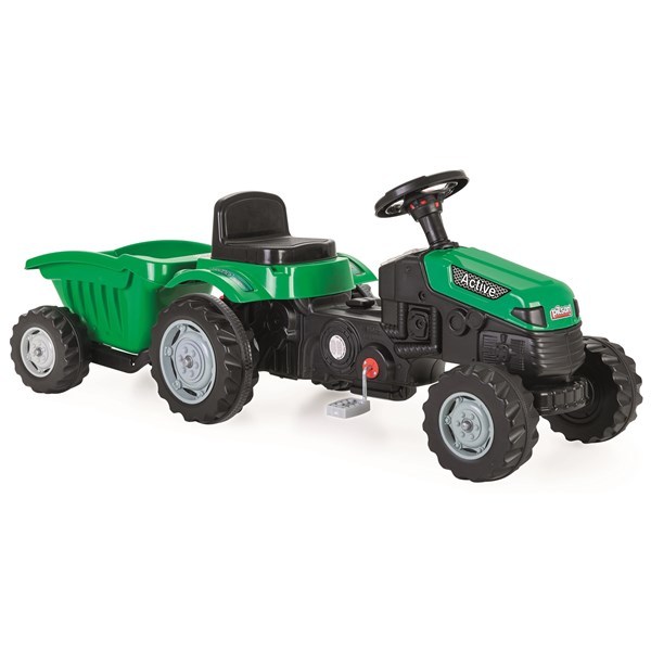 Imagen de Bugui tractor con zorra a pedal, de plástico, en caja, VERDE
